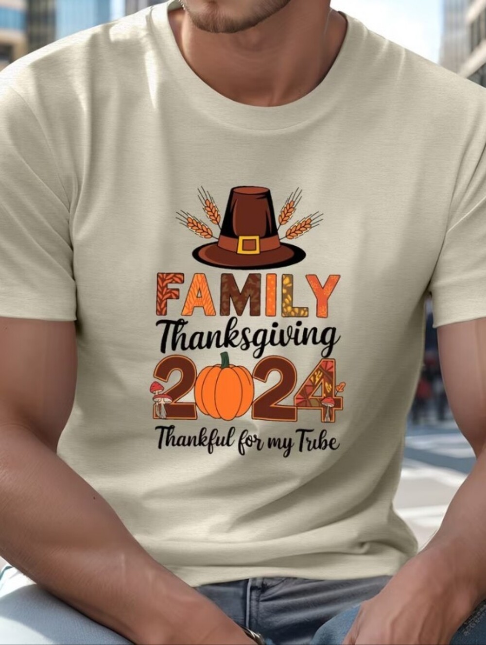 Family Thanksgiving 2024 Graphic Tee - Cream NWOT